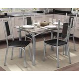 Conjunto: Mesa Sala Jantar Elba C/ Tampo Vidro 120cm + 4 Cadeiras Florença Cromado/courano Preto - Kappesberg