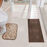 Kit 2 Peças Tapete Banheiro Premium Floral Bege Guga Tapetes