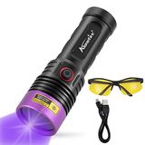 Lanterna Uv 15w Usb Recarregável 365nm + Óculos, Bateria - Detecte Urina Animal, Resinas E Minerais Fluorescentes, Pesca E Escorpiões