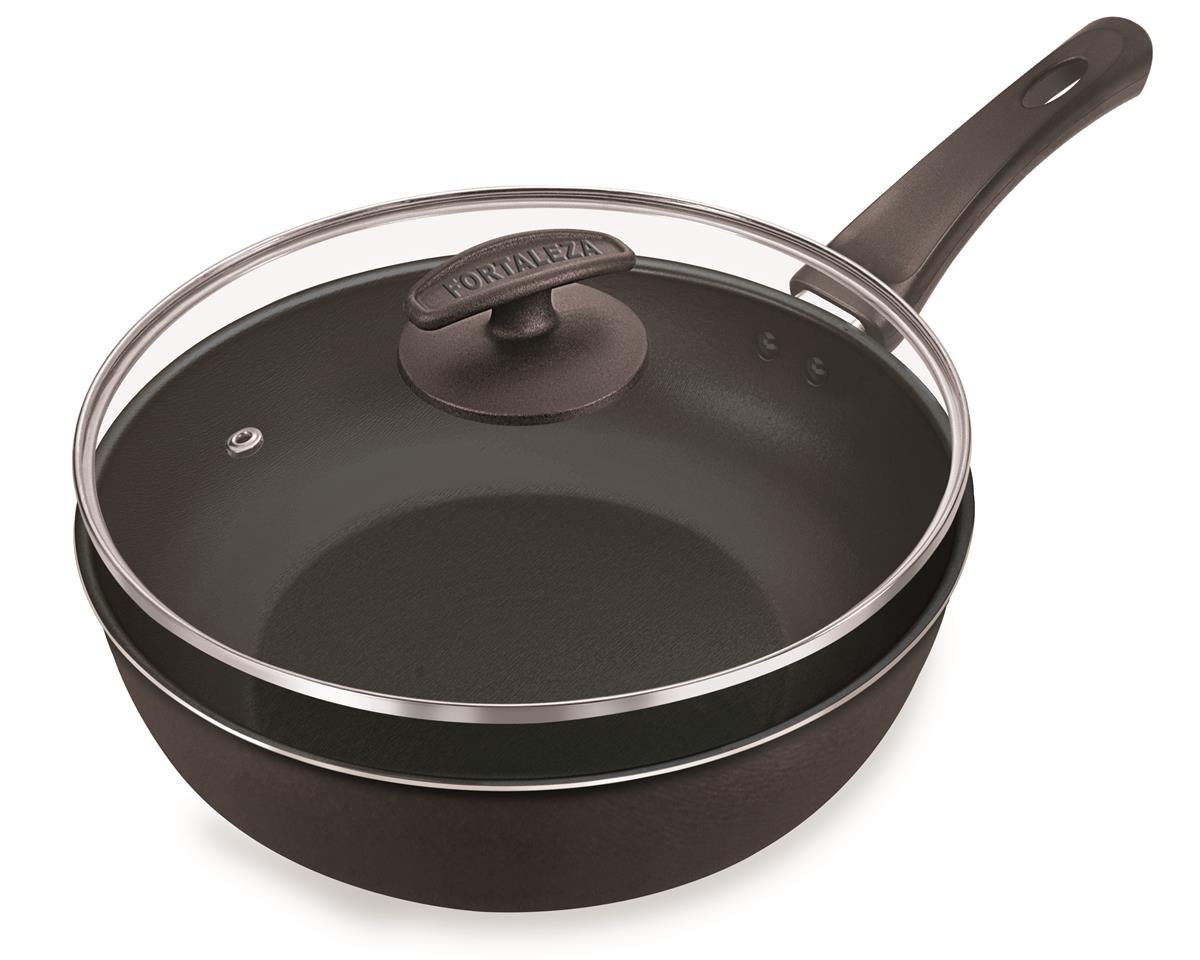 Frigideira Fortaleza Wok  Black com Tampa de Vidro 20'