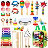 Brinquedos Musicais Infantis, 33pcs 18 Tipos De Instrumentos De Madeira, Tamborim Xilofone, Educação Pré-escolar