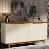 Aparador Buffet Sala Flow Com 4 Portas Pés Madeira Maciça Off White/freijo