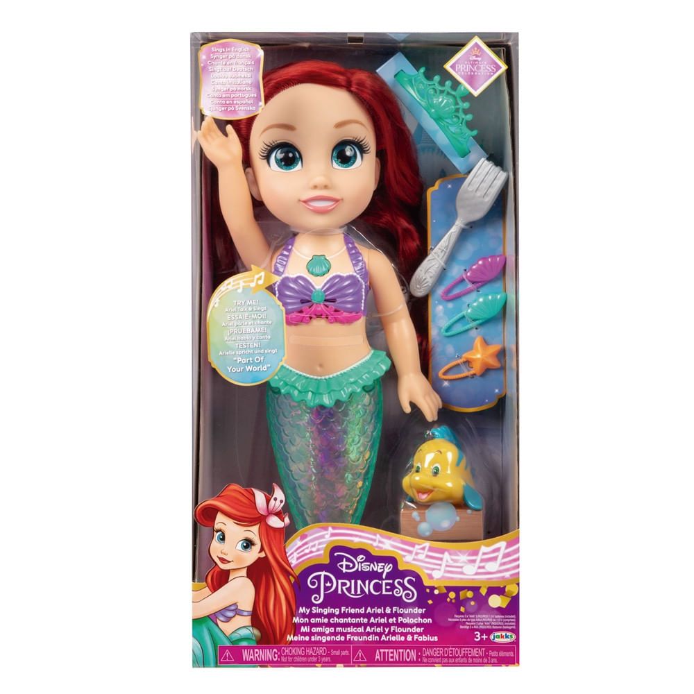 Boneca Princesas Disney Ariel Musical Com Luz Som E Acessórios Multikids - Br1934