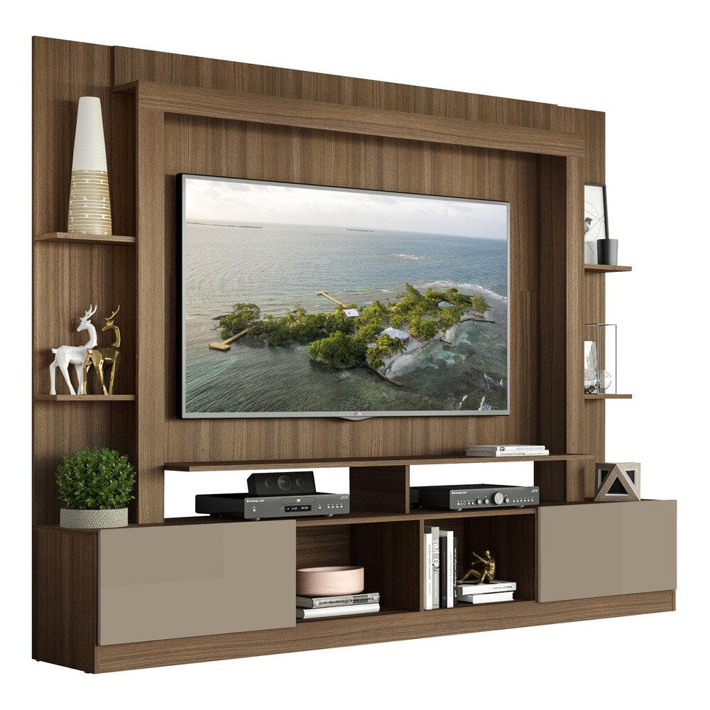 Estante Com Suporte Tv 65&quot; E 2 Portas Oslo Multimóveis V3386 Madeirada/lacca Fumê