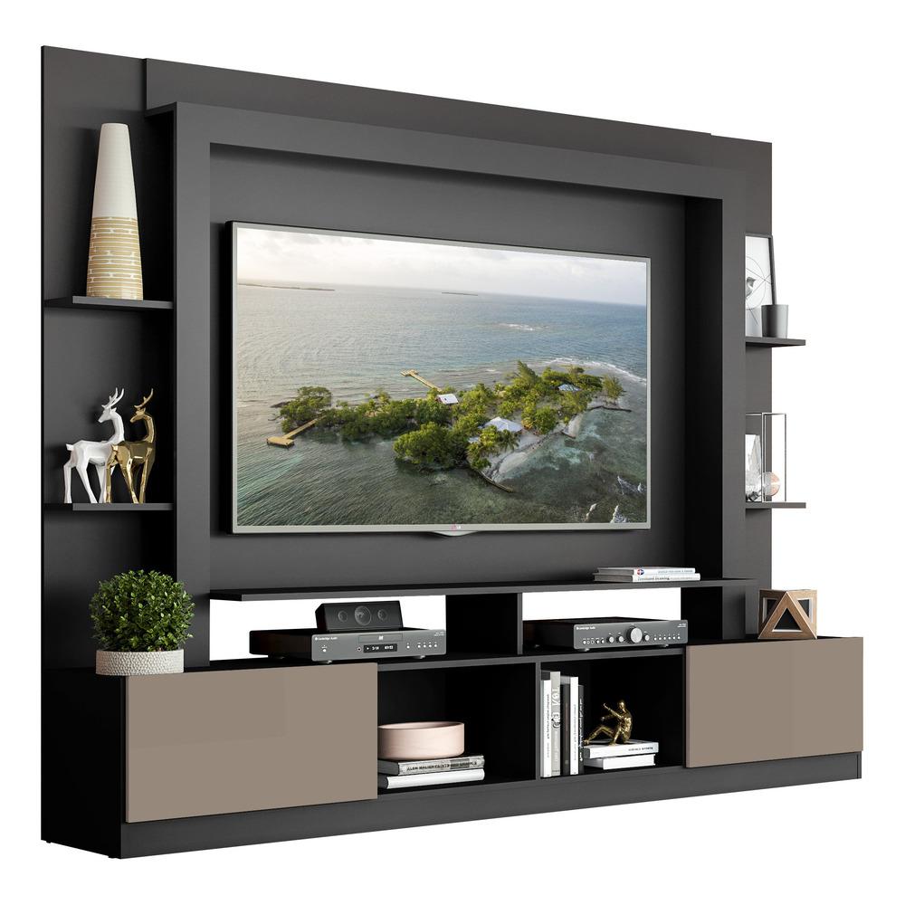 Estante Com Suporte Tv 65&quot; E 2 Portas Oslo Multimóveis V3386 Preta/lacca Fumê