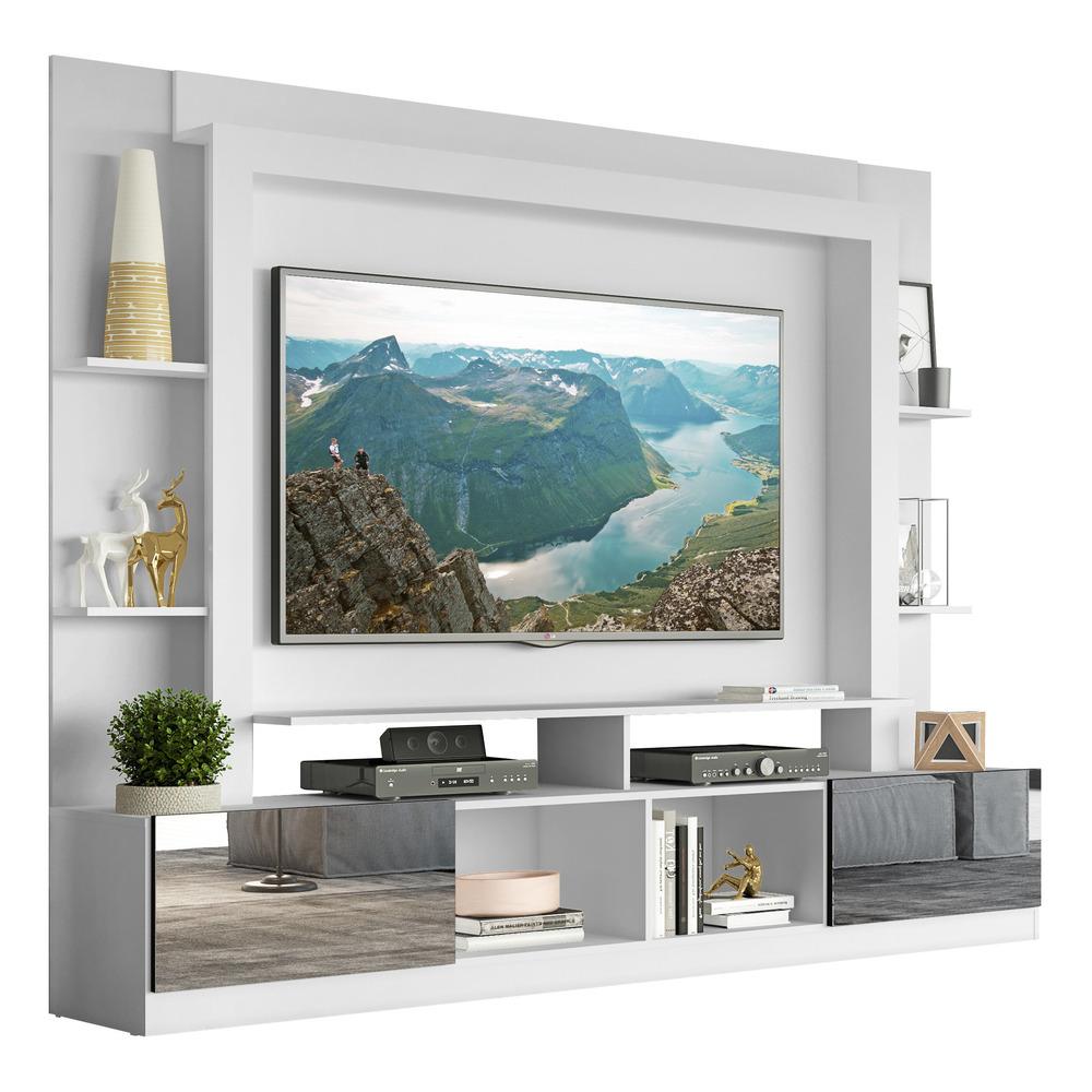 Estante Com Suporte Tv 65&quot; Portas C/ Espelho Oslo Multimóveis V3382 Branca/preta