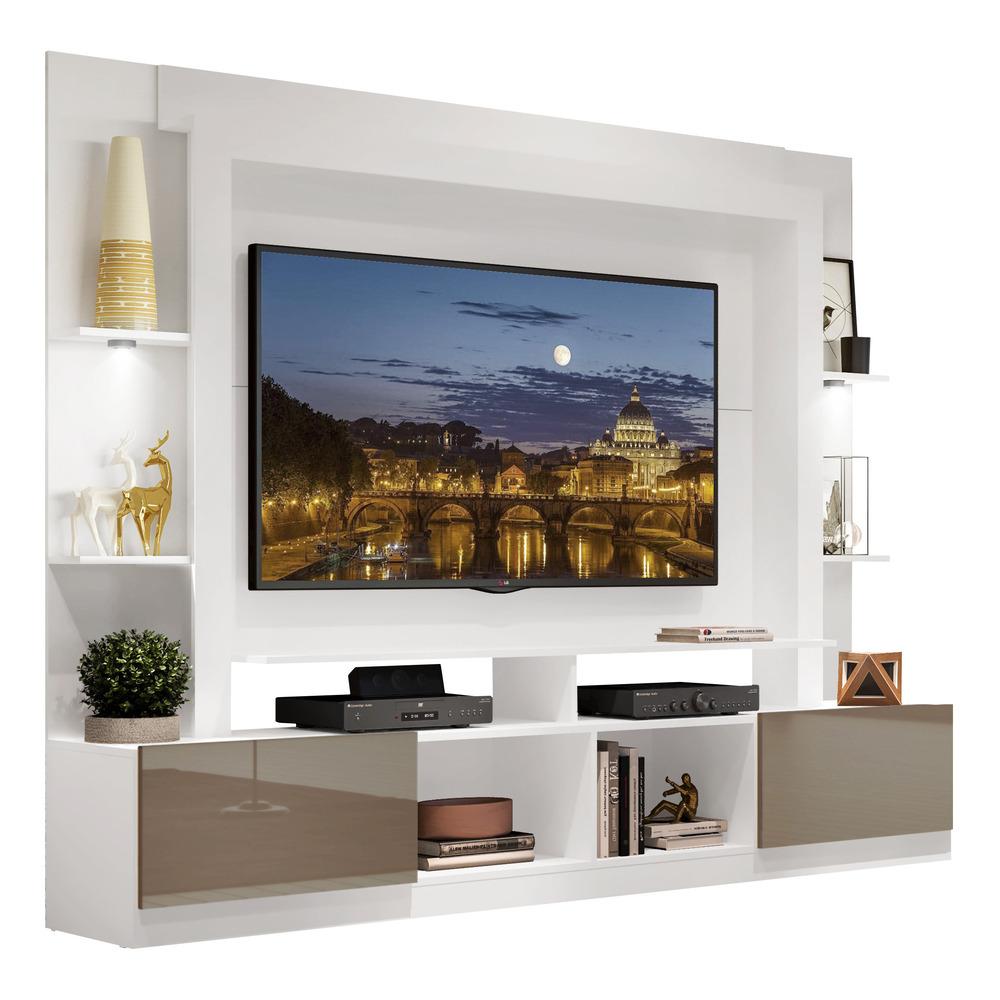 Estante Tv 65&quot; Com Leds Berlim Multimóveis V3392 Branca/lacca Fumê