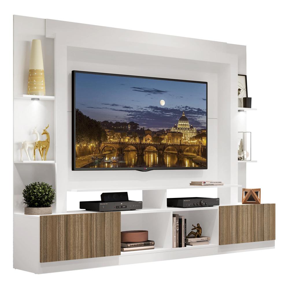 Estante Tv 65&quot; Com Leds Berlim Multimóveis V3392 Branca/madeirada