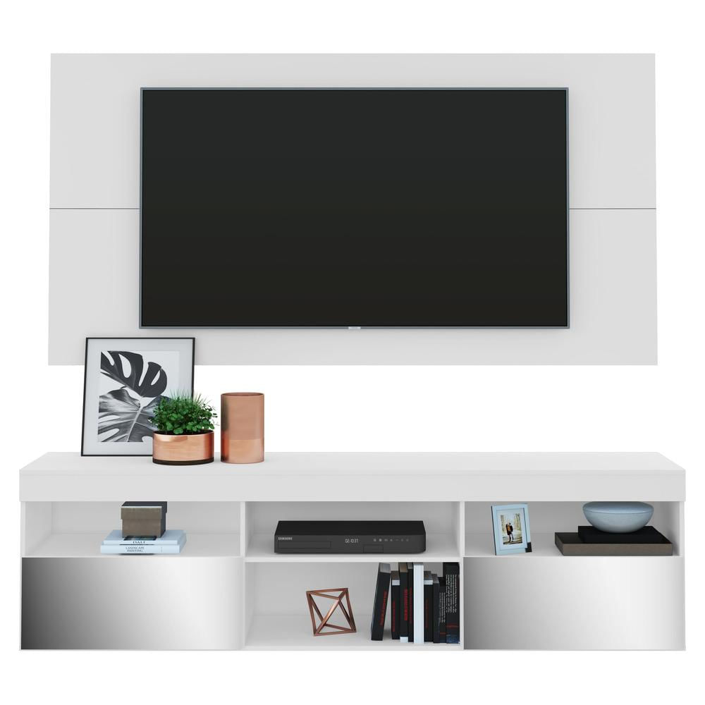 Rack Com Painel Tv 65&quot; Suspenso Com Espelho Flórida Multimóveis V3322 Branco