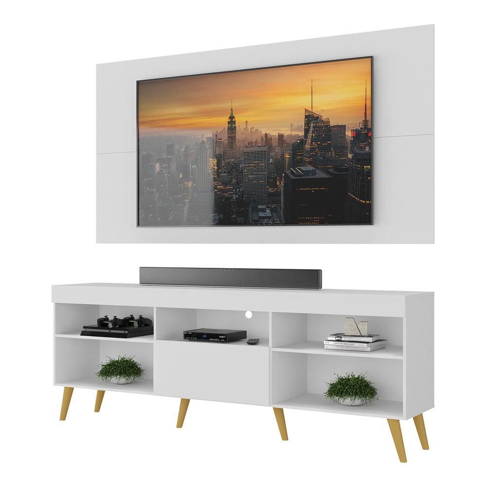 Rack Com Painel E Suporte Tv 65&quot; Retrô Flórida Up Multimóveis V1043 Branco/natural