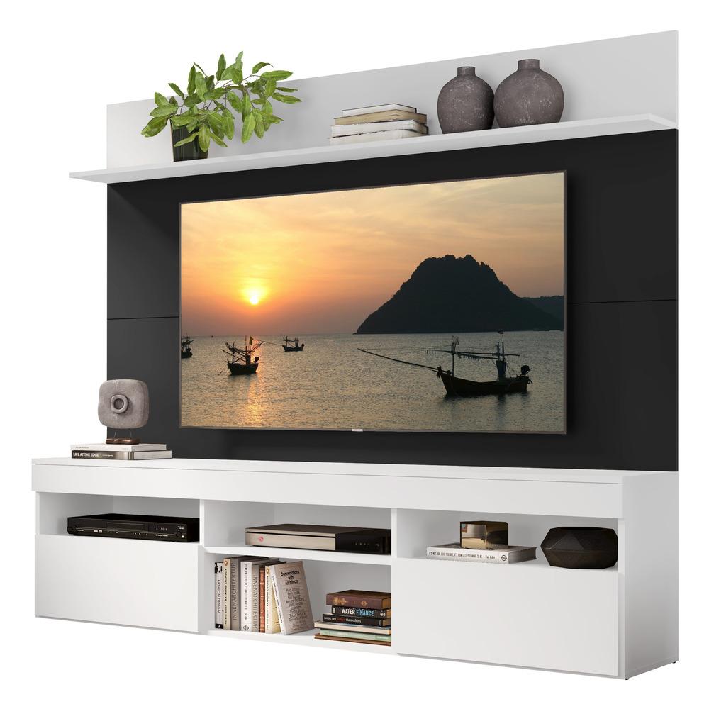 Rack Com Painel E Suporte Tv 65&quot; Madri Multimóveis V3366 Branco/preto/branco