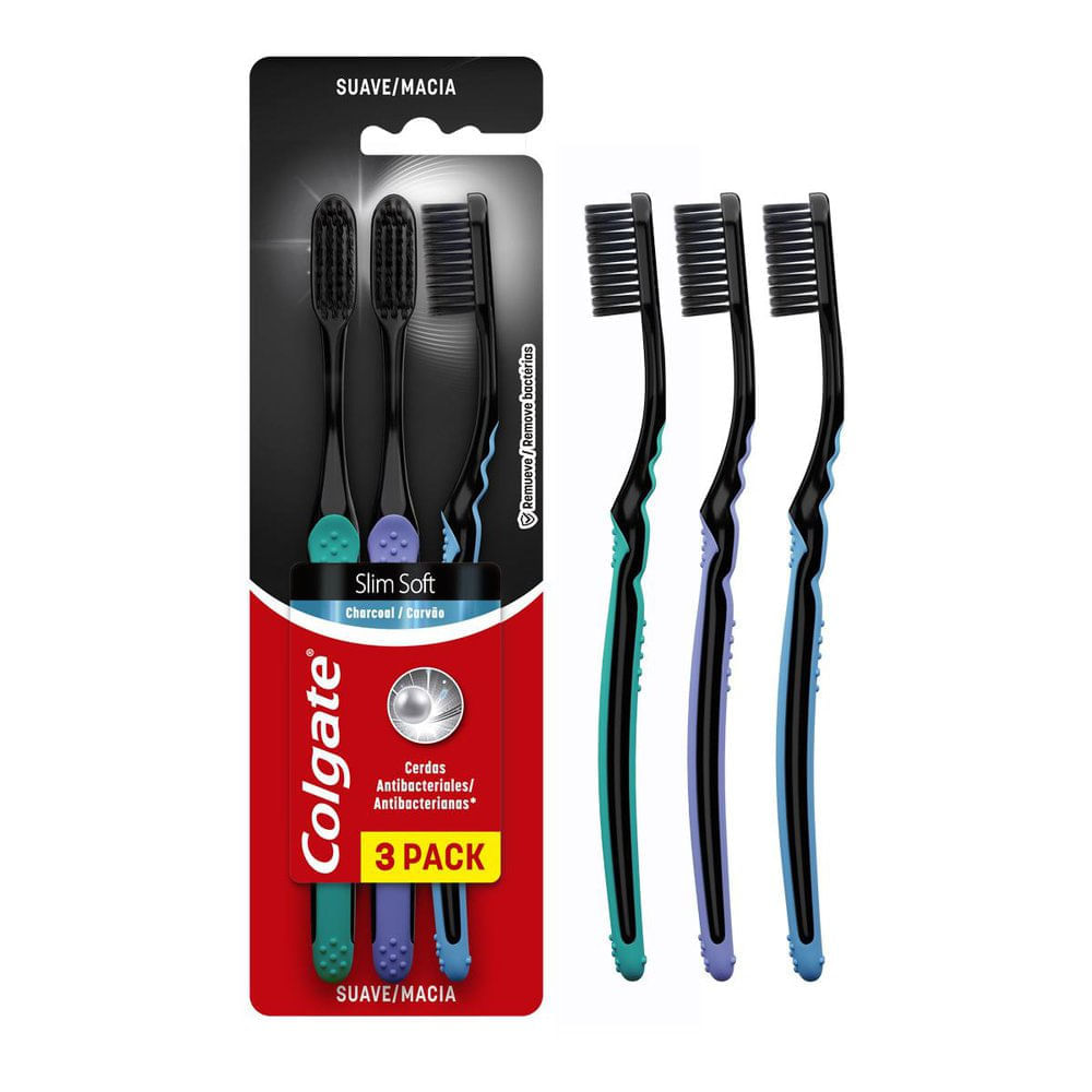 Escova Dental Colgate Slim Soft Black Macia Cores Sortidas 3 Unidades