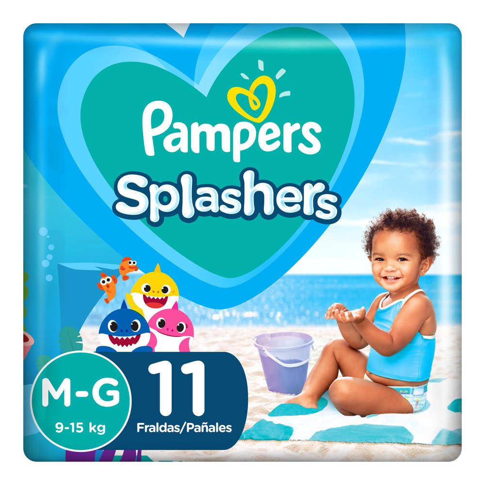 Fralda Pampers Splashers Baby Shark Tamanho M/g Com 11 Fraldas Descartáveis