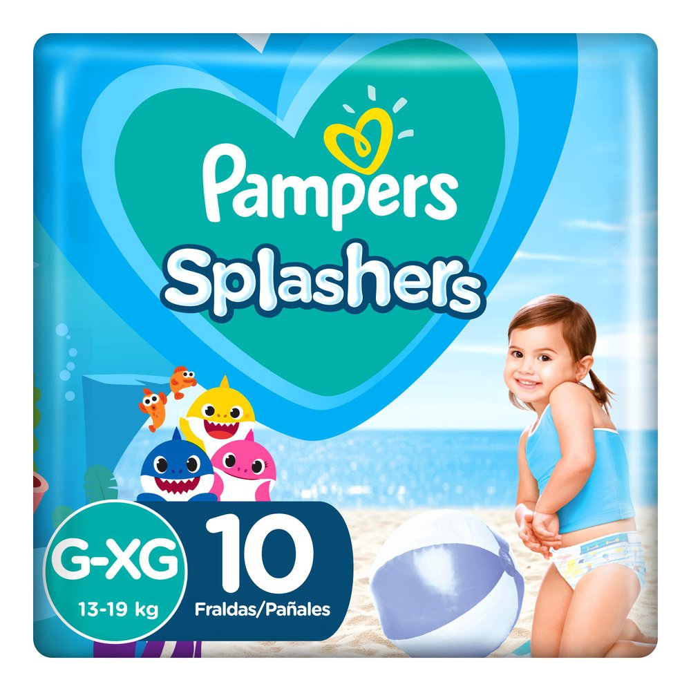 Fralda Pampers Splashers Baby Shark Tamanho G/xg Com 10 Fraldas Descartáveis