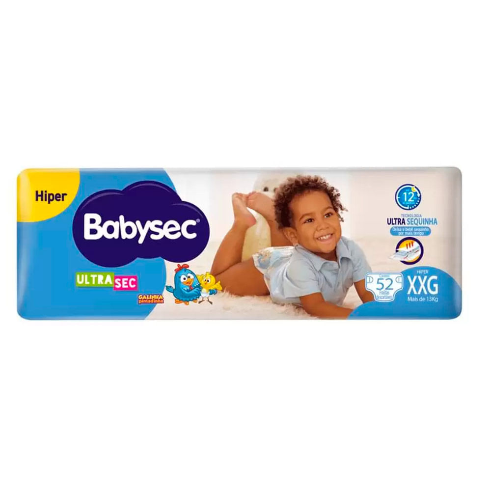 Fralda Babysec Ultrasec Tamanho Xxg Pacote Hiper 52 Unidades Descartáveis