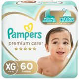 Fralda Pampers Premium Care Tamanho Xg Pacote Hiper 60 Fraldas Descartáveis