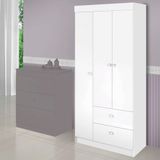 Guarda-Roupa Infantil 3 Portas 2 Gavetas Branco ou Branco/Rosa Catatau J&A Móveis 185x91x47