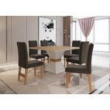 Mesa Quadrada 6 Cadeiras Sala De Jantar Off White/cedro Dobuê Mônaco 136x80