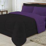 Edredom Casal King Dupla Face Kit 05 Peças Roxo com Preto