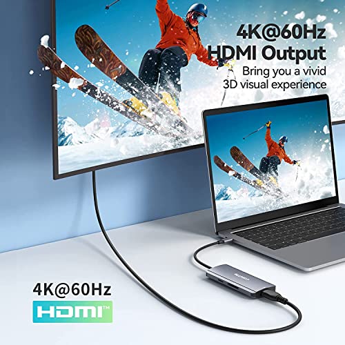 Usb C Hub, Cakitte 7 Em 1 Usb C Para 4k@60hz Hdmi Multiport