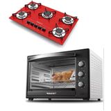 Fogão Cooktop 5 Bocas Vermelho + Forno De Eletrico 60 Litros 127v