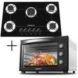 Fogão Cooktop 5 Bocas Preto + Forno De Eletrico 48 Litros 220v