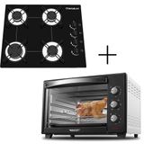 Fogão Cooktop 4 Bocas Preto + Forno De Eletrico 48 Plus 220v