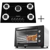 Fogão Cooktop 5 Bocas Preto + Forno De Eletrico 48 Plus 220v