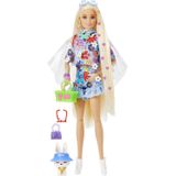 Barbie Extra Doll 12 Em Floral 2-piece Moda &amp;amp Acessórios, Com Coelhinho Pet, Cabelo Loiro Extra-longo Com Ícones Do Coração &amp;amp Artic