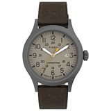 Relógio Scout 40mm Masculino Timex - Caixa Gunmetal, Mostrador Cáqui Com Pulseira Couro Marrom Escuro