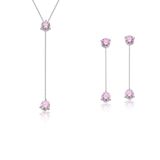 CONJUNTO DE PRATA PONTO DE LUZ PENDENTE CRISTAL ROSA