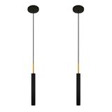 Kit 2 Luminárias Pendente Tubo Teto Sala Preto Dourado 40cm