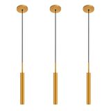 Kit 3 Pendentes Luminária Teto Tubo Sala Quarto Dourado 40cm