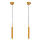 Kit 2 Pendentes Luminária Teto Tubo Sala Quarto Dourado 40cm