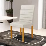 Cadeira De Sala De Jantar Estofada Veiga Madeira Maciça Linho Off White G78 - Gran Belo