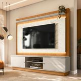 Estante Home 215cm Valdivia Com Led Detalhe Marmorizado Para Tv Até 75 Nature/off White G77 - Gran Belo