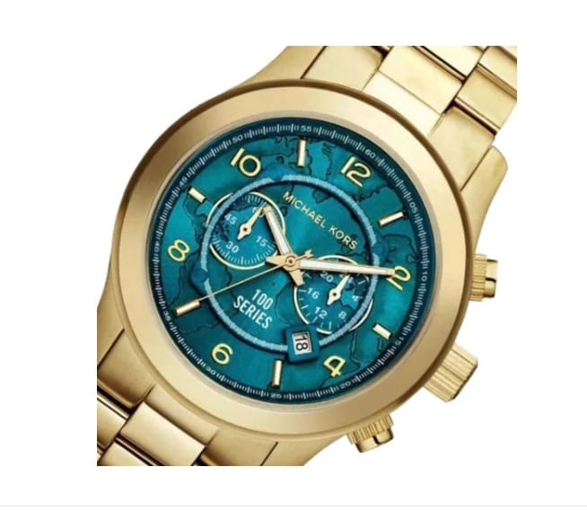 Relógio Michael Kors Mk8315 Gold Turquoise 45mm - Dourado