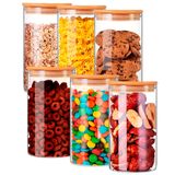 Kit De 6 Potes Herméticos Vidro Tampa Bambu 600ml
