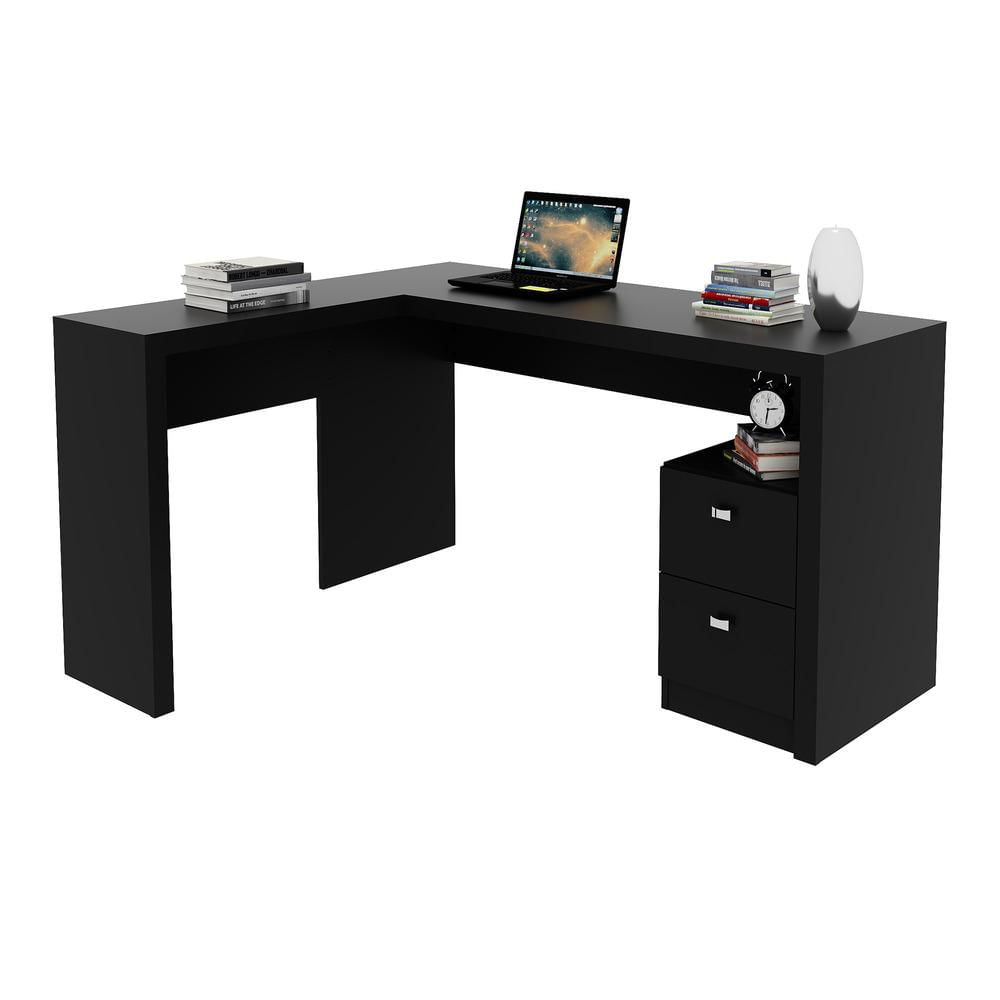 Escrivaninha/mesa Escritório De Canto Com 2 Gavetas Multimóveis Vcr25032 Preto