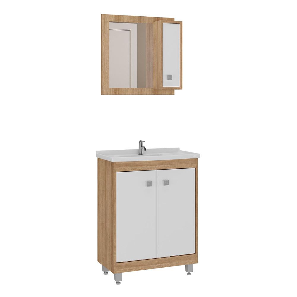 Gabinete Banheiro Com Cuba E Espelheira 60cm Multimóveis Vcr10058 Castanho Argel/branco