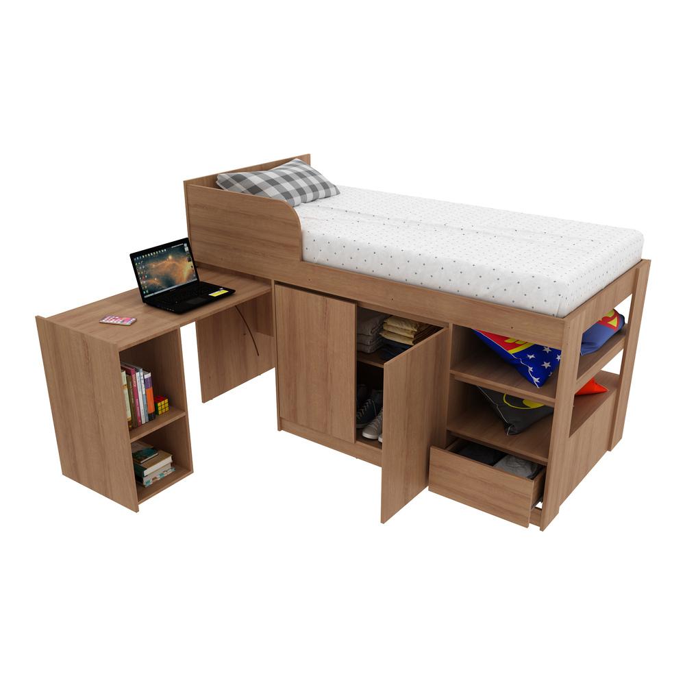 Cama Solteiro Com Escrivaninha Para Colchão 88 X 188cm Multimóveis Vcr35067 Amêndoa