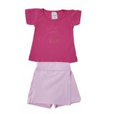 Conjunto Bebê Menina Blusa Princesa com Brilho e Shorts Saia