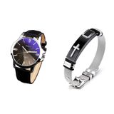 Relógio Masculino Yazole 332 Pulseira em Couro e Pulseira em Aço