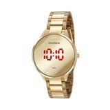 Relogio Feminino Digital Dourado Led Espelhado Mondaine