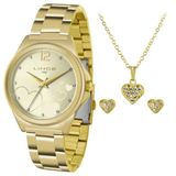 Relógio Lince Feminino Lrg4560L Dourado E Brinco