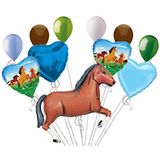 11 Pc Brown Wild Horse Balloon Bouquet Decor Feliz Aniversário Jogando Pony Girl