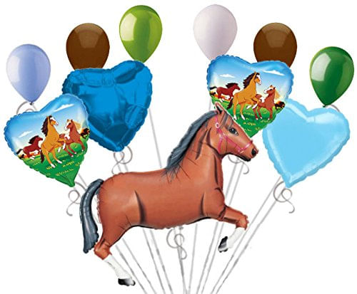 11 Pc Brown Wild Horse Balloon Bouquet Decor Feliz Aniversário Jogando Pony Girl