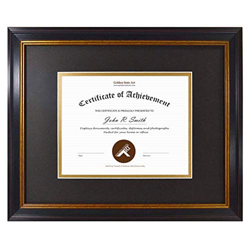 Golden State Art, Wall Hang Frame, Black Gold &amp; Burgundy For Diploma/certificate, Inclui Black Over Gold Double Mat, 11x14 Frame For 7x9 Pho