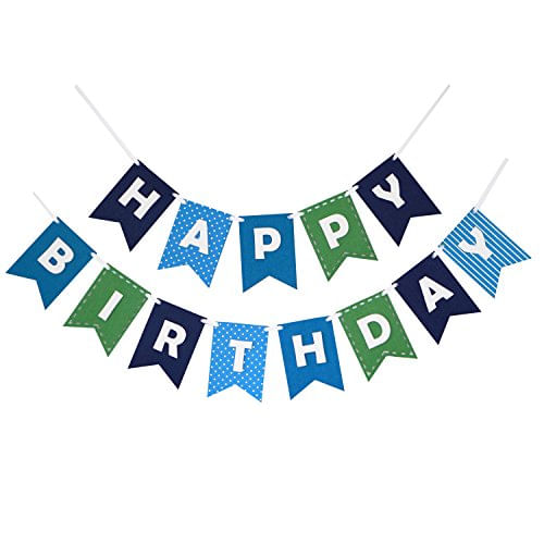 Decomod Premium Camadas Felt Feliz Aniversário Banner Bunting Laser Corte 60 Polegadas De Largura - Blues