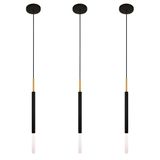 Kit 3 Luminárias Teto Pendente Tubo Difusor Preto Dourado